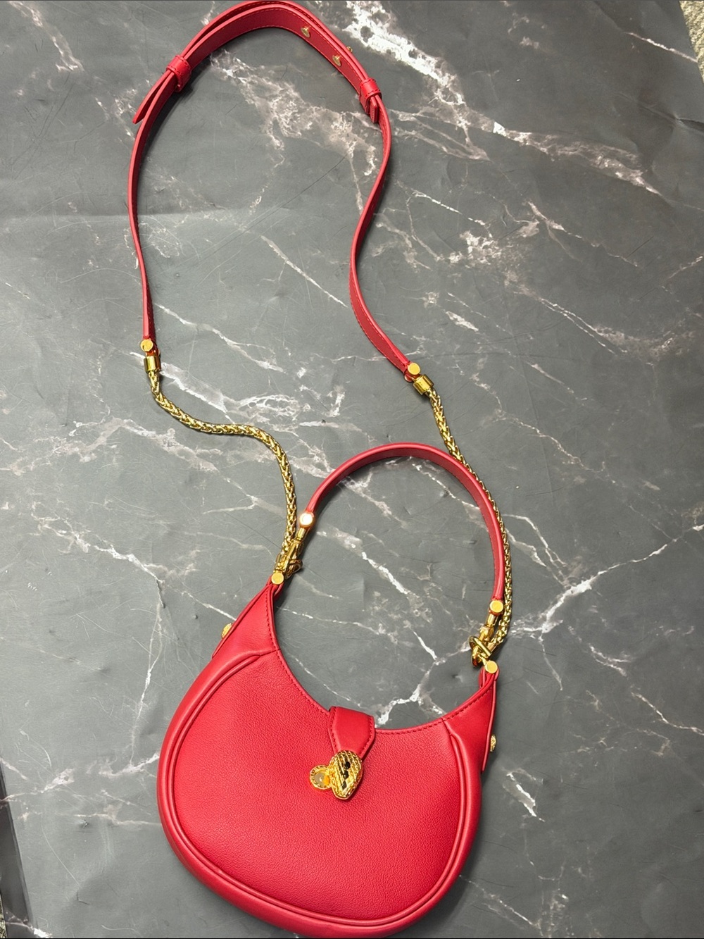 Bulgari Red Leather Shoulder Bag with Gold Serpent Detail - Picture 8 of 8